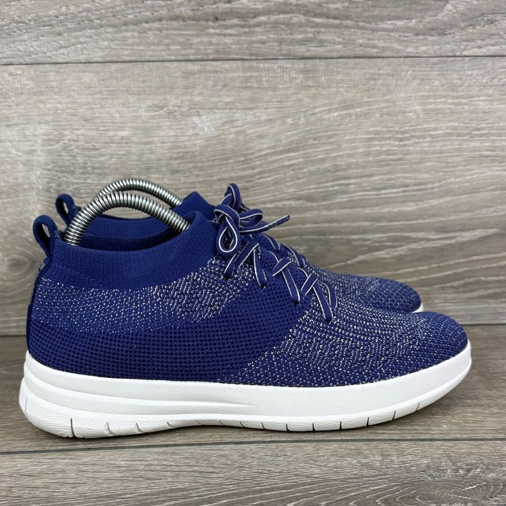 Fitflop Uberknit Women’s Sz 9 Blue Silver Metallic Sparkly Knit Low Top Sneakers